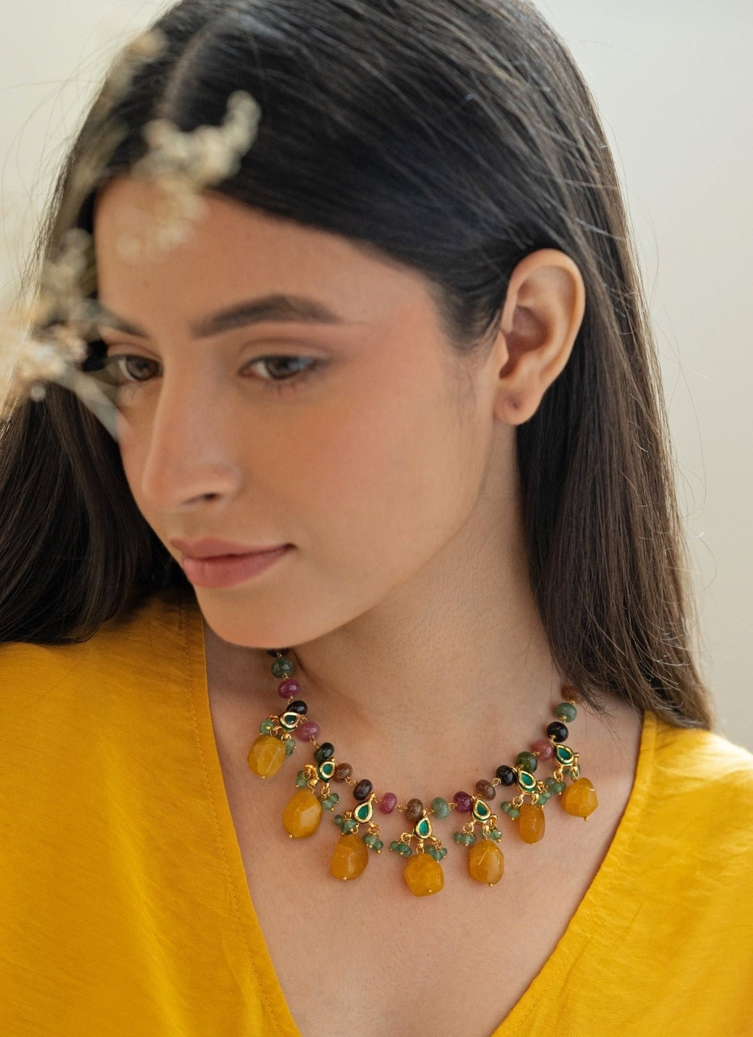 Do Taara Yellow Kundan NecklaceFabilicious Fashion