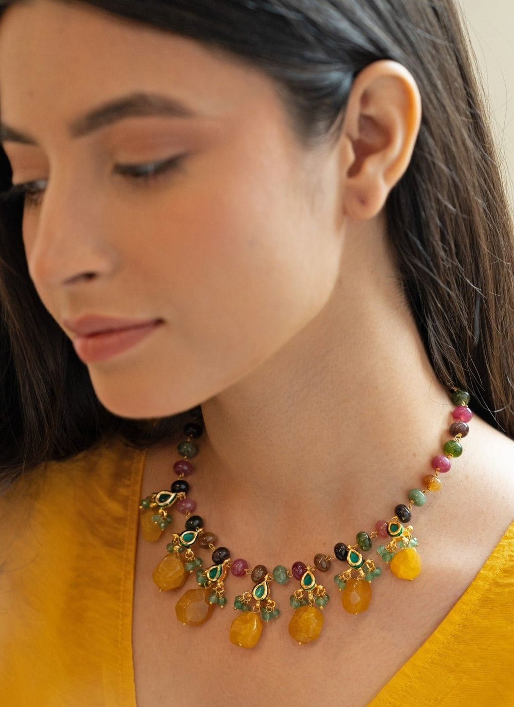 Do Taara Yellow Kundan NecklaceFabilicious Fashion