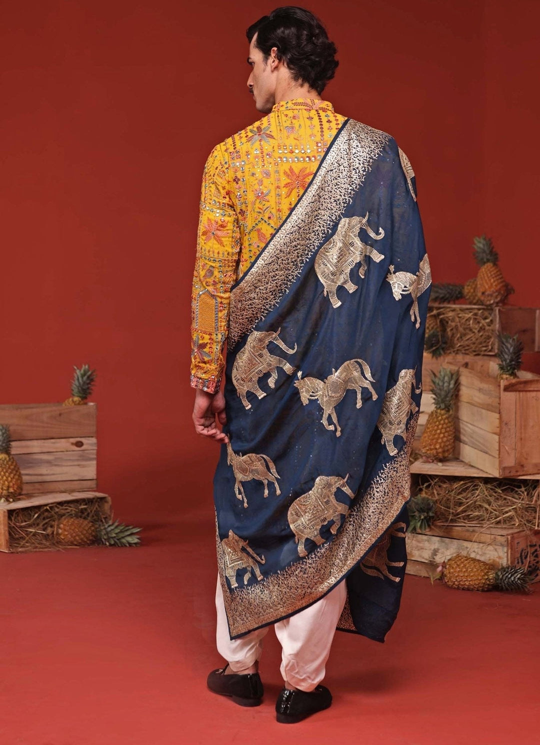 Yellow Kurta Patiala Set With Contrast Embroidered Dupatta Kalpraag - Fabilicious Fashion