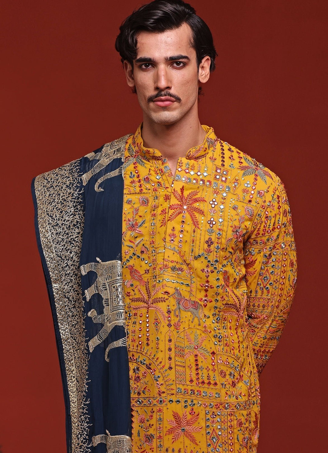 Yellow Kurta Patiala Set With Contrast Embroidered Dupatta Kalpraag - Fabilicious Fashion