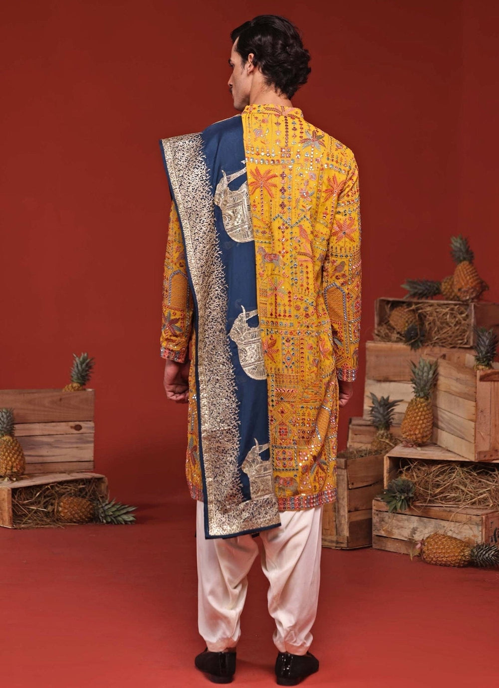 Yellow Kurta Patiala Set With Contrast Embroidered Dupatta Kalpraag - Fabilicious Fashion