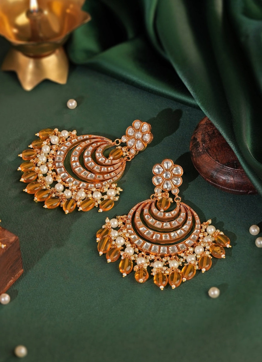 Riana Jewellery Yellow Matte Gold Chandbaali EarringsFabilicious Fashion