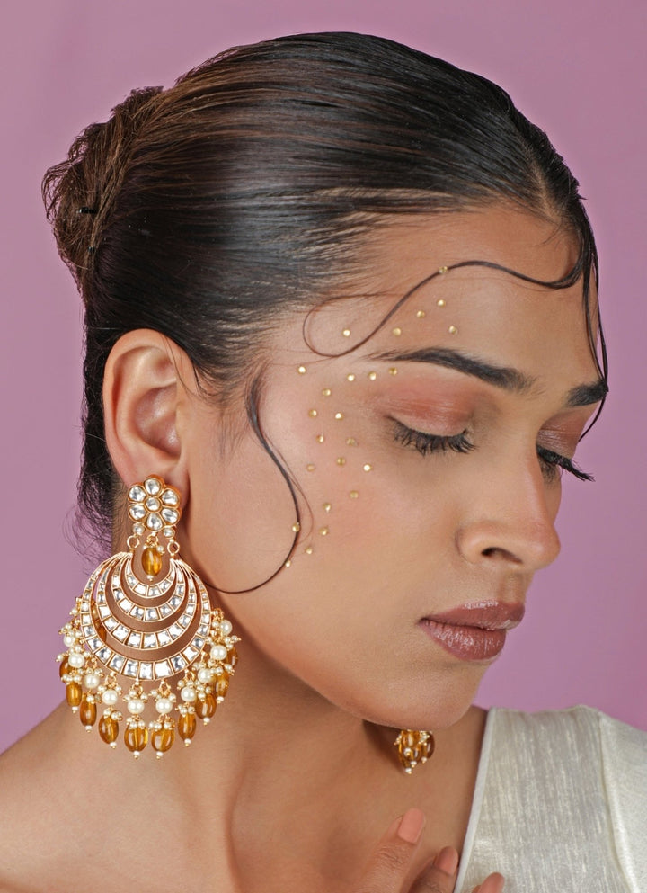 Riana Jewellery Yellow Matte Gold Chandbaali EarringsFabilicious Fashion