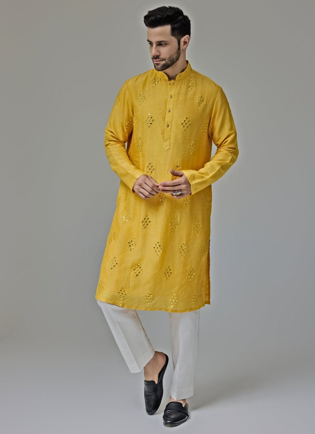 Yellow Mirror Embroidery Kurta Pant Chatenya Mittal - Fabilicious Fashion