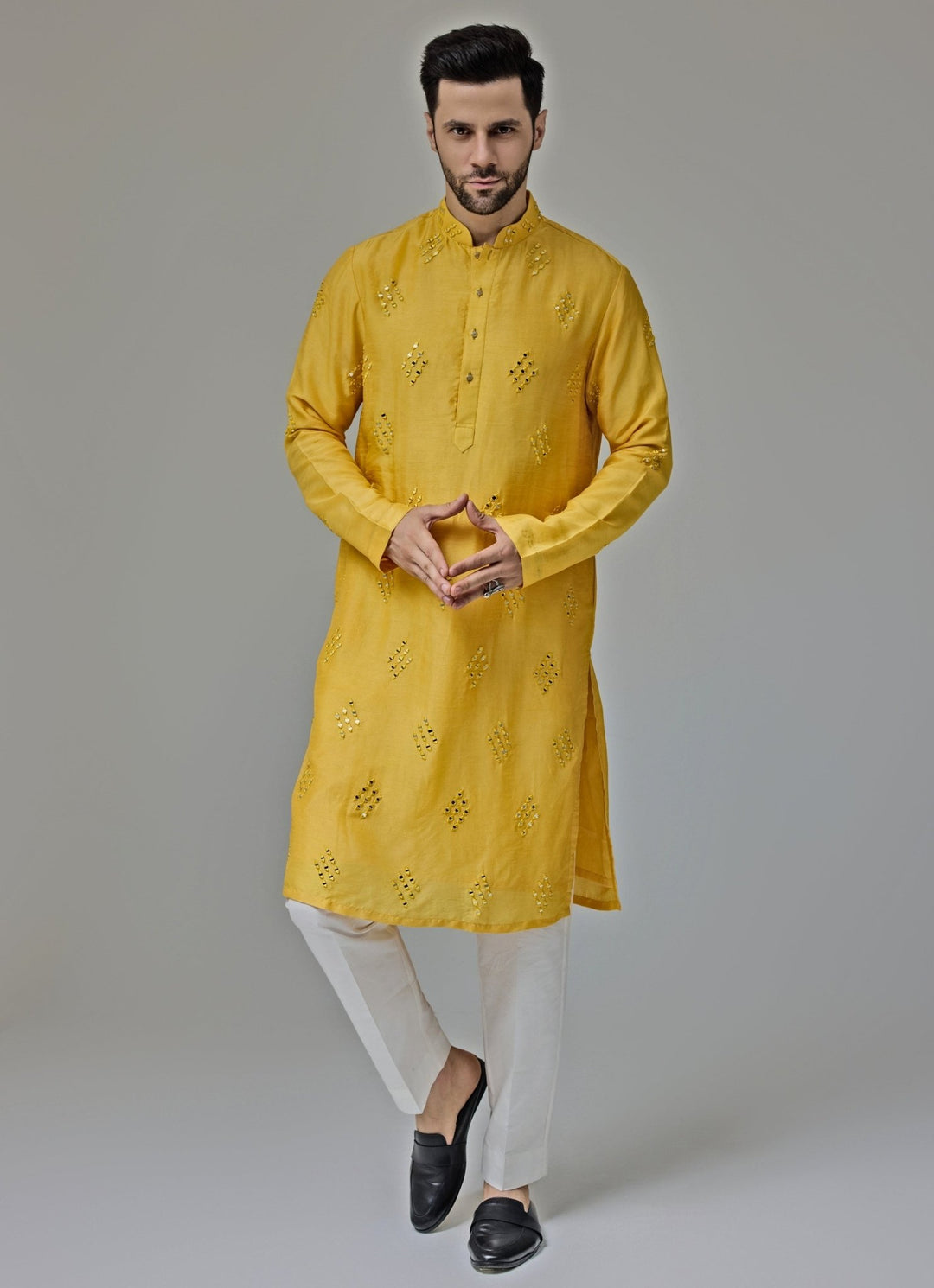 Yellow Mirror Embroidery Kurta Pant Chatenya Mittal - Fabilicious Fashion