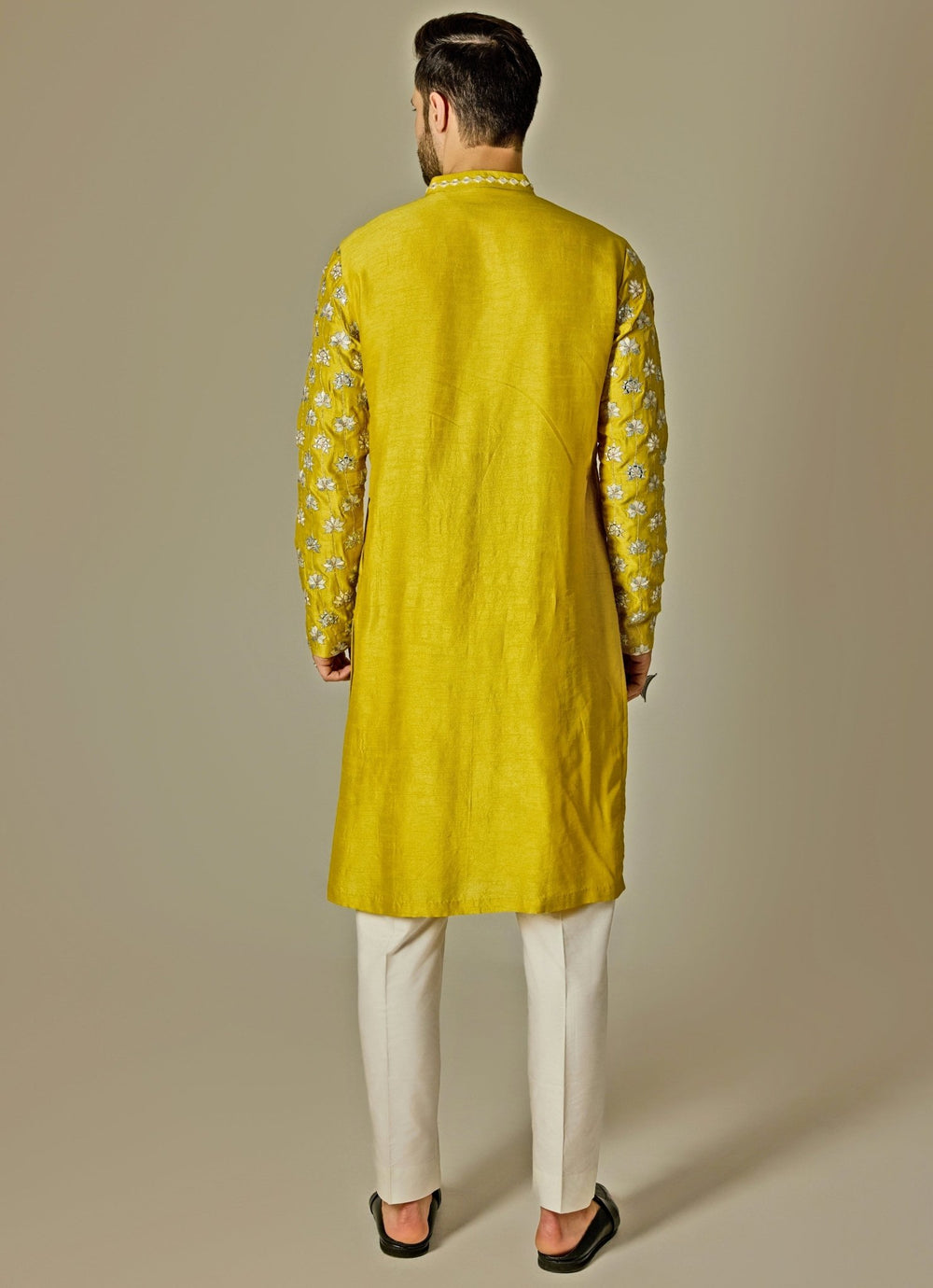 Yellow Mirror Embroidery Silk Kurta Set Chatenya Mittal - Fabilicious Fashion