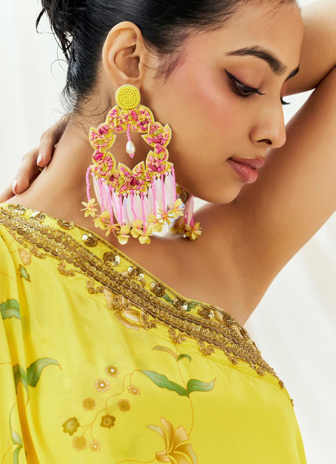 Yellow One Shoulder Cape And Drape Skirt Set Redpine - Fabilicious Fashion