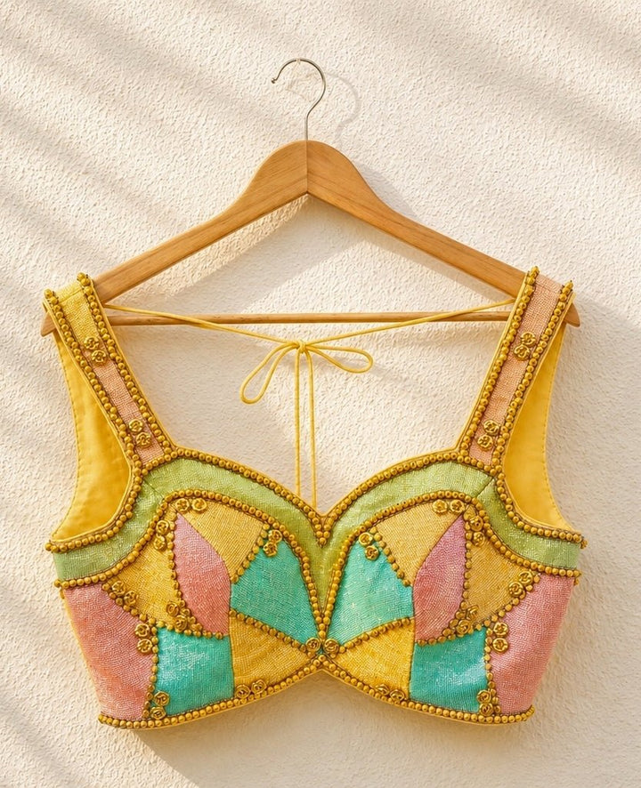 Yellow Organza Lehenga Set With Multicolour Blouse Anisha Shetty - Fabilicious Fashion