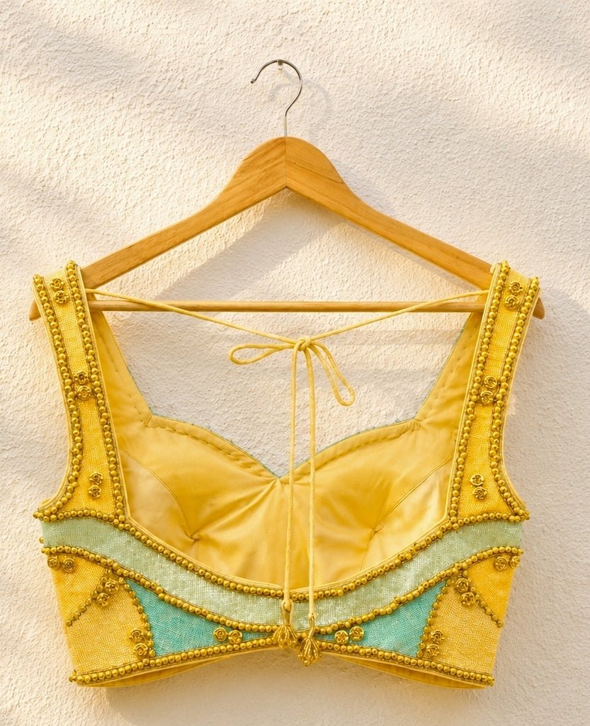 Yellow Organza Lehenga Set With Multicolour Blouse Anisha Shetty - Fabilicious Fashion
