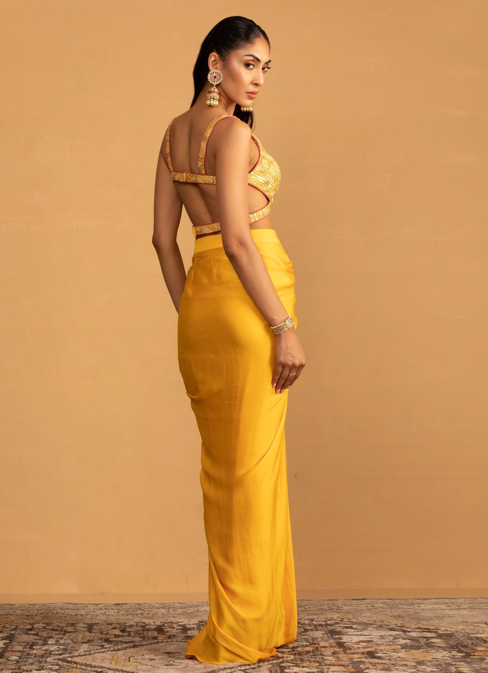 Yellow Pre - Draped Dhoti Top Set Esha Koul - Fabilicious Fashion