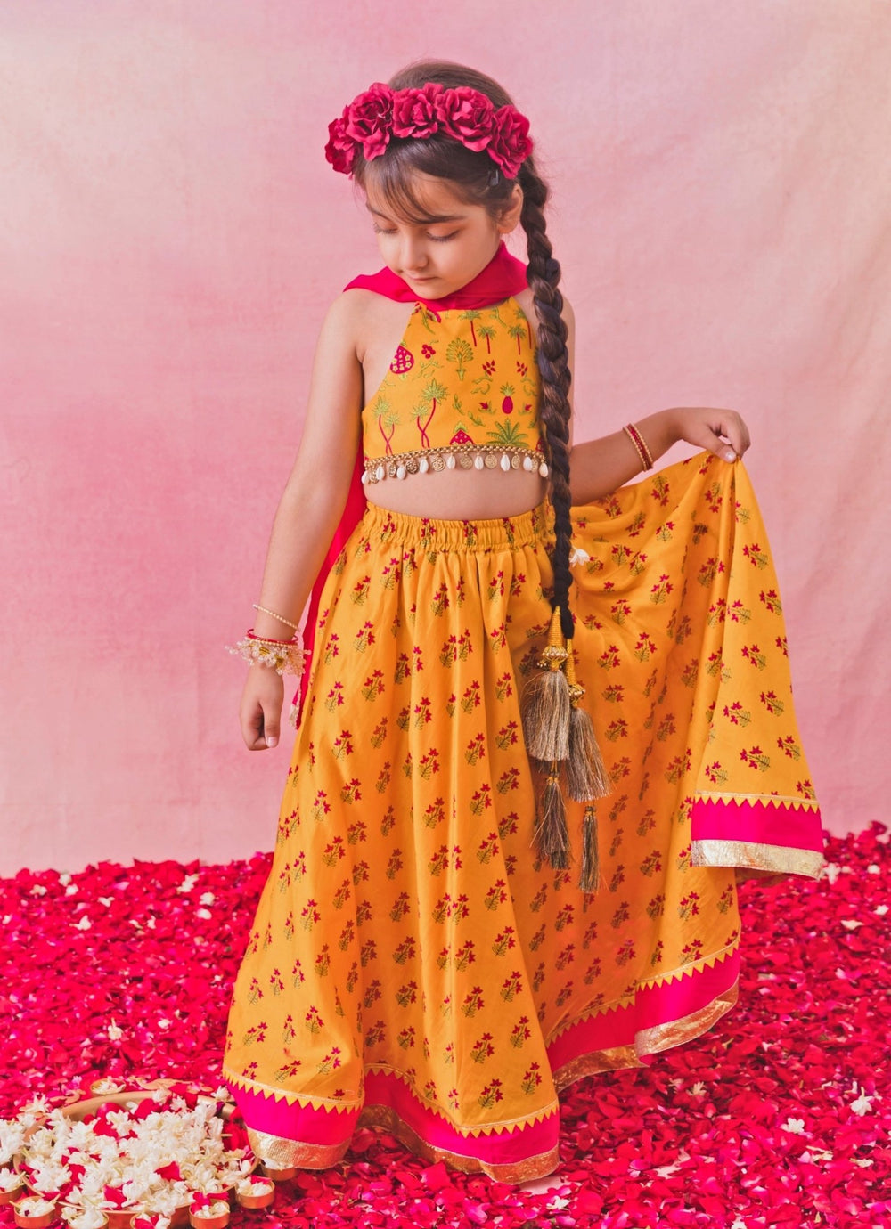 Chotibuti Yellow Printed Chanderi Lehenga SetFabilicious Fashion