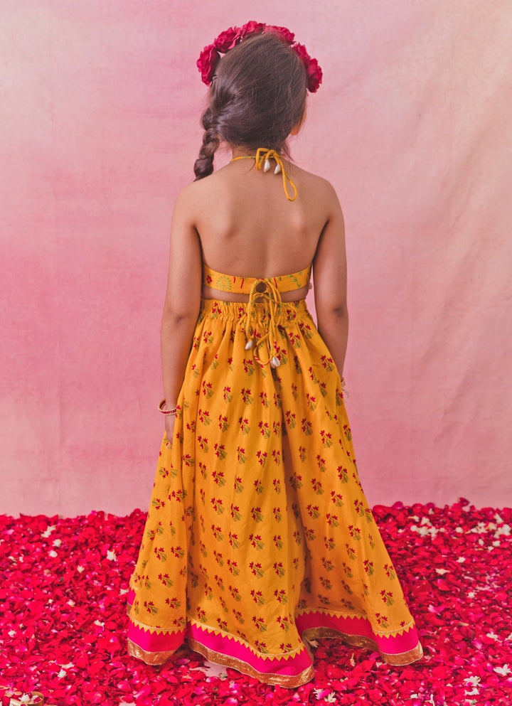 Chotibuti Yellow Printed Chanderi Lehenga SetFabilicious Fashion