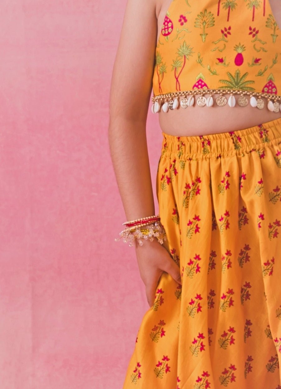 Chotibuti Yellow Printed Chanderi Lehenga SetFabilicious Fashion