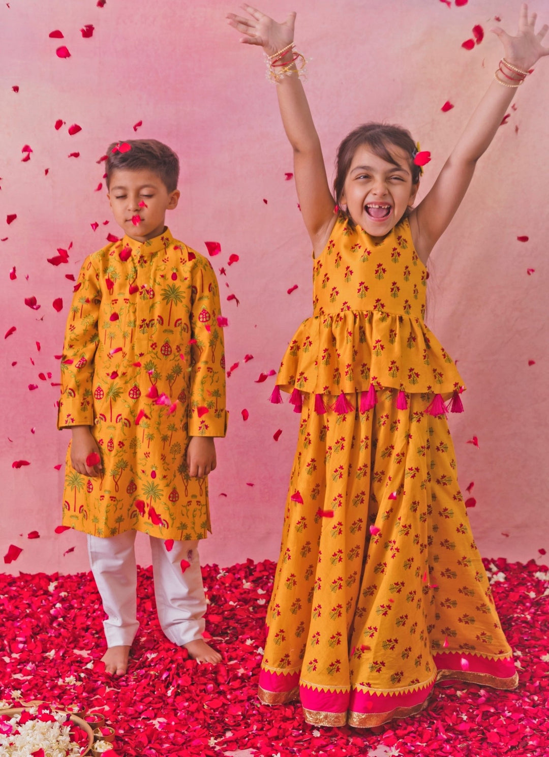 Yellow Printed Chanderi Peplum Lehenga Set Chotibuti - Fabilicious Fashion