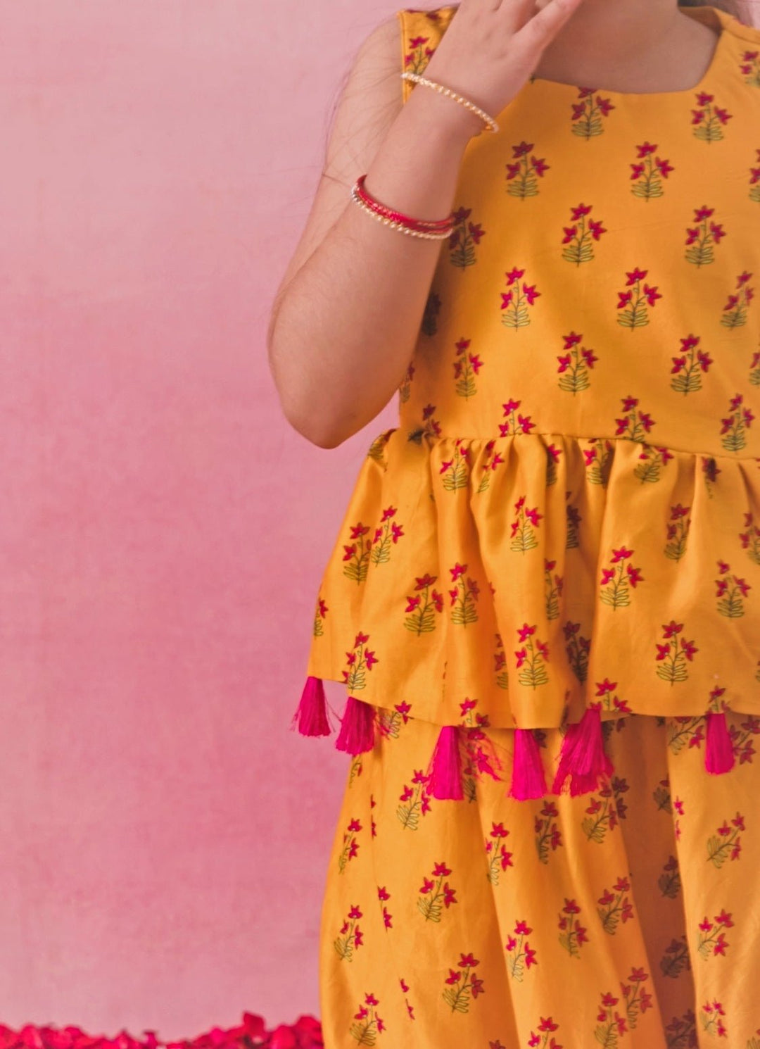 Yellow Printed Chanderi Peplum Lehenga Set Chotibuti - Fabilicious Fashion