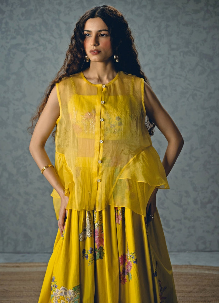 Yellow Printed Cotton Skirt Set Paulmi and Harsh X Ease - Fabilicious Fashion