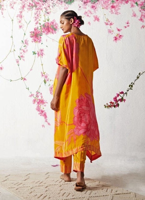 Yellow Printed Crepe Kurta Pants Set Basil Leaf - Fabilicious Fashion