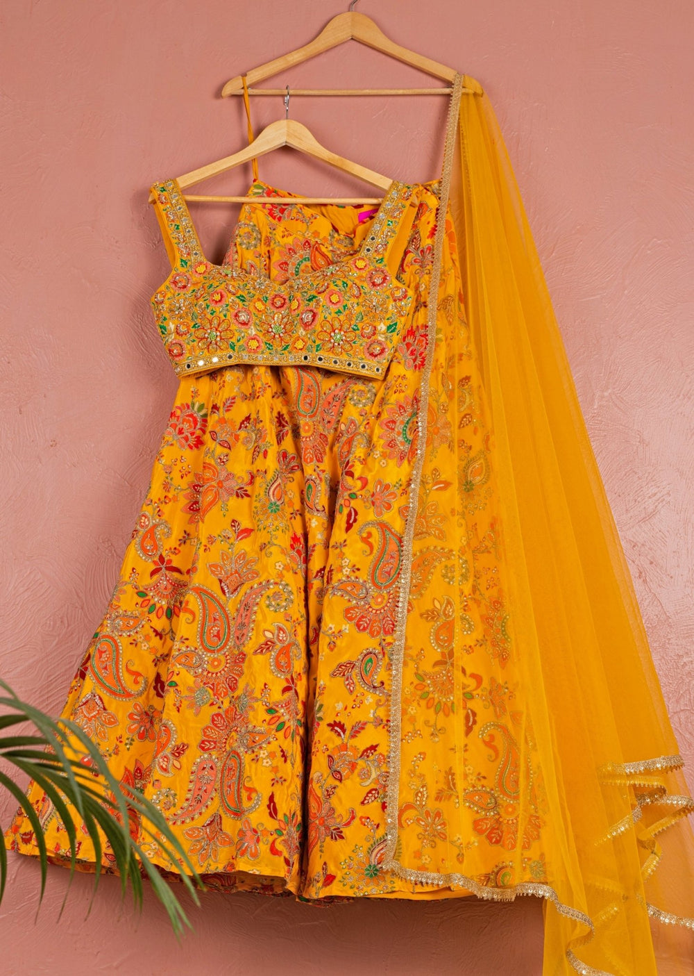 Yellow Printed Crepe Lehenga Anisha Shetty - Fabilicious Fashion
