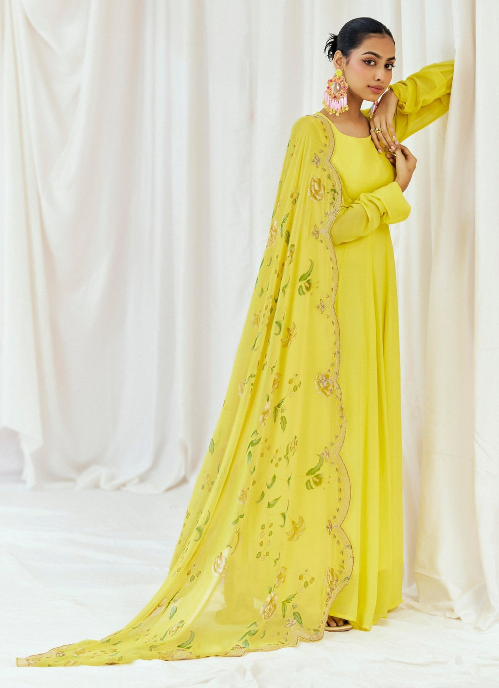 Yellow Printed Georgette Anarkali Set Redpine - Fabilicious Fashion