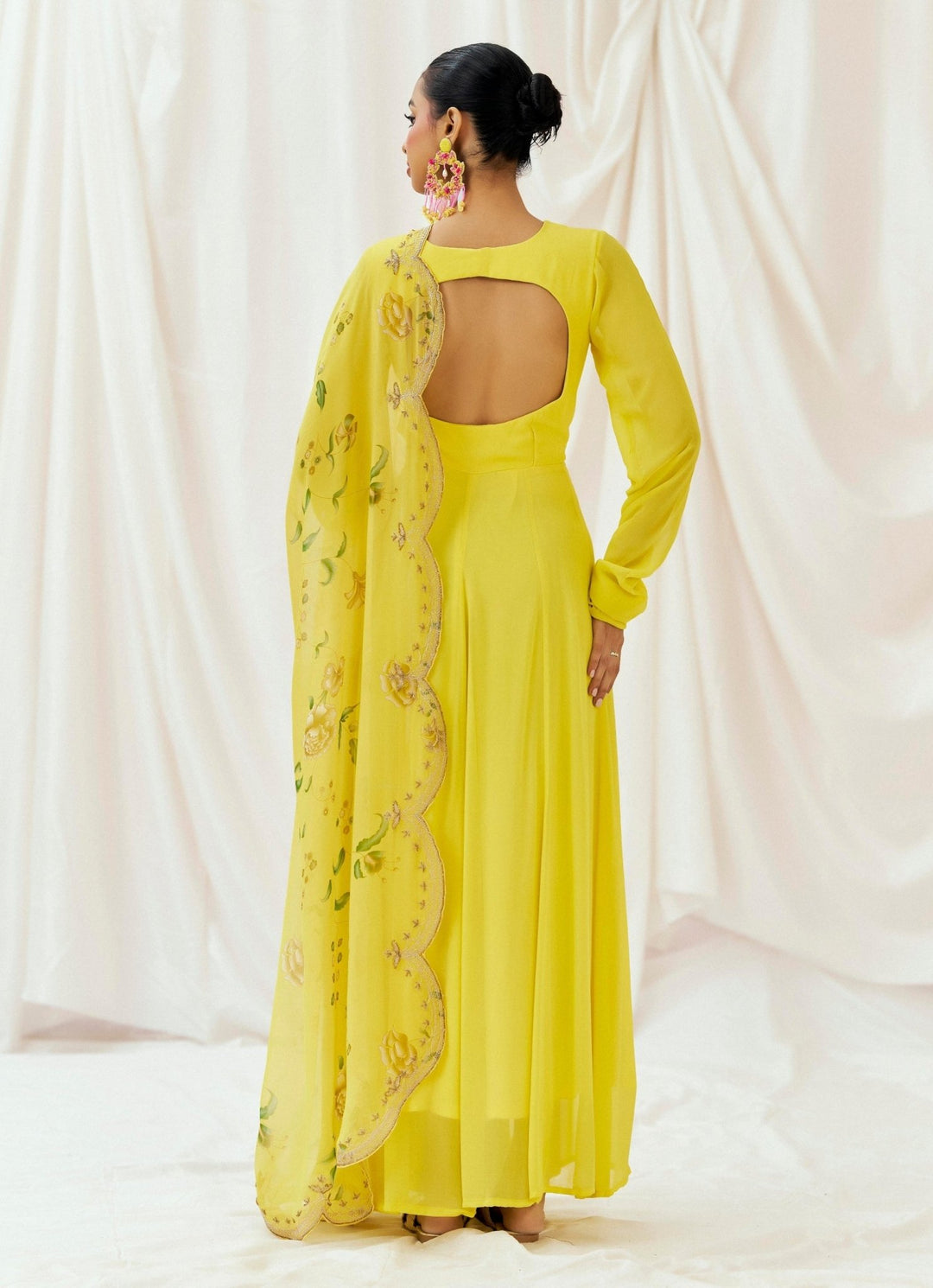 Yellow Printed Georgette Anarkali Set Redpine - Fabilicious Fashion