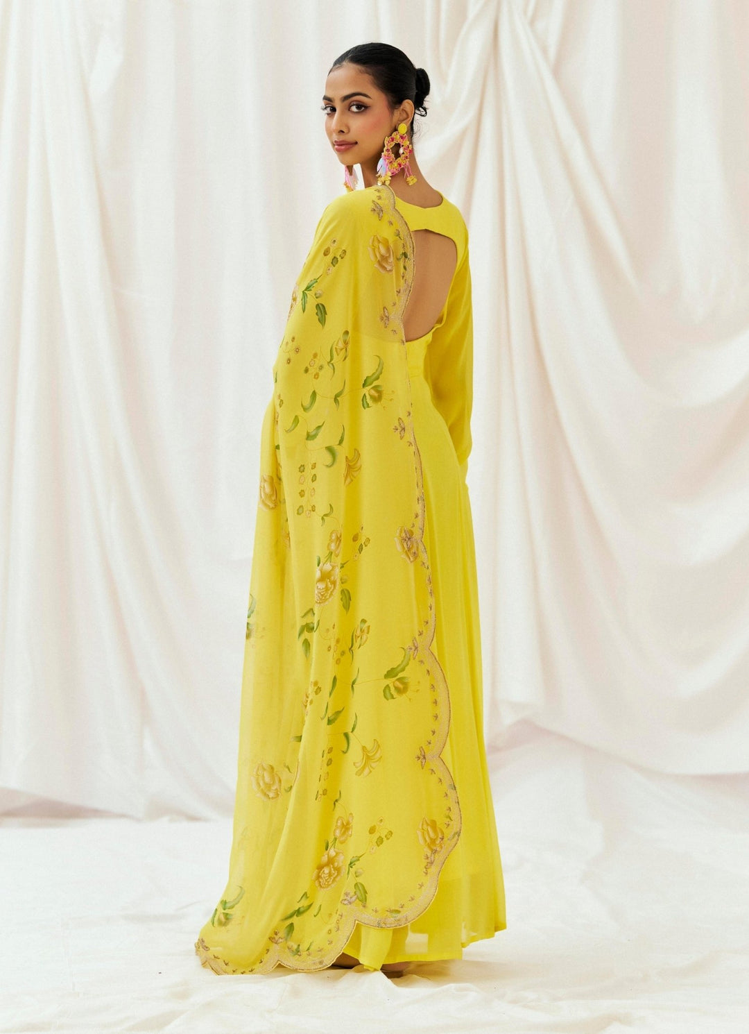 Yellow Printed Georgette Anarkali Set Redpine - Fabilicious Fashion