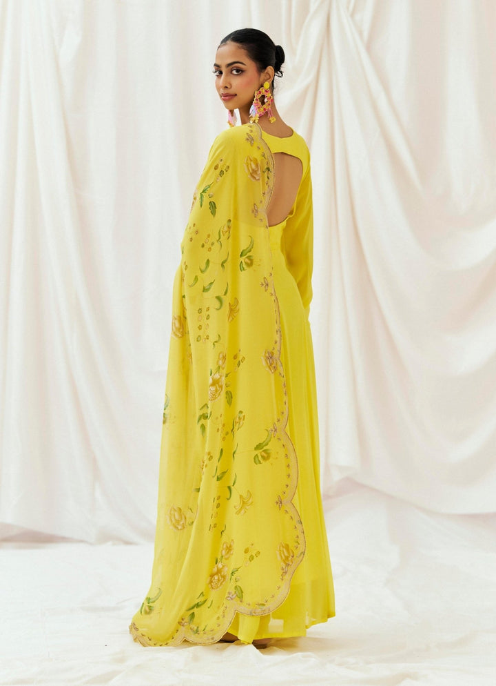 Yellow Printed Georgette Anarkali Set Redpine - Fabilicious Fashion