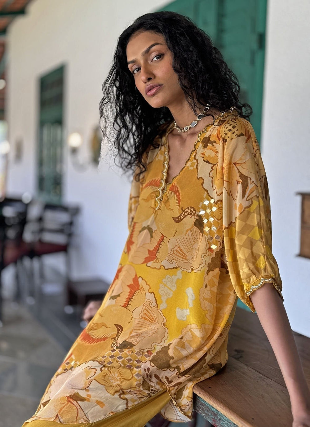 Yellow Printed Kurta Pant Set Basil Leaf - Fabilicious Fashion