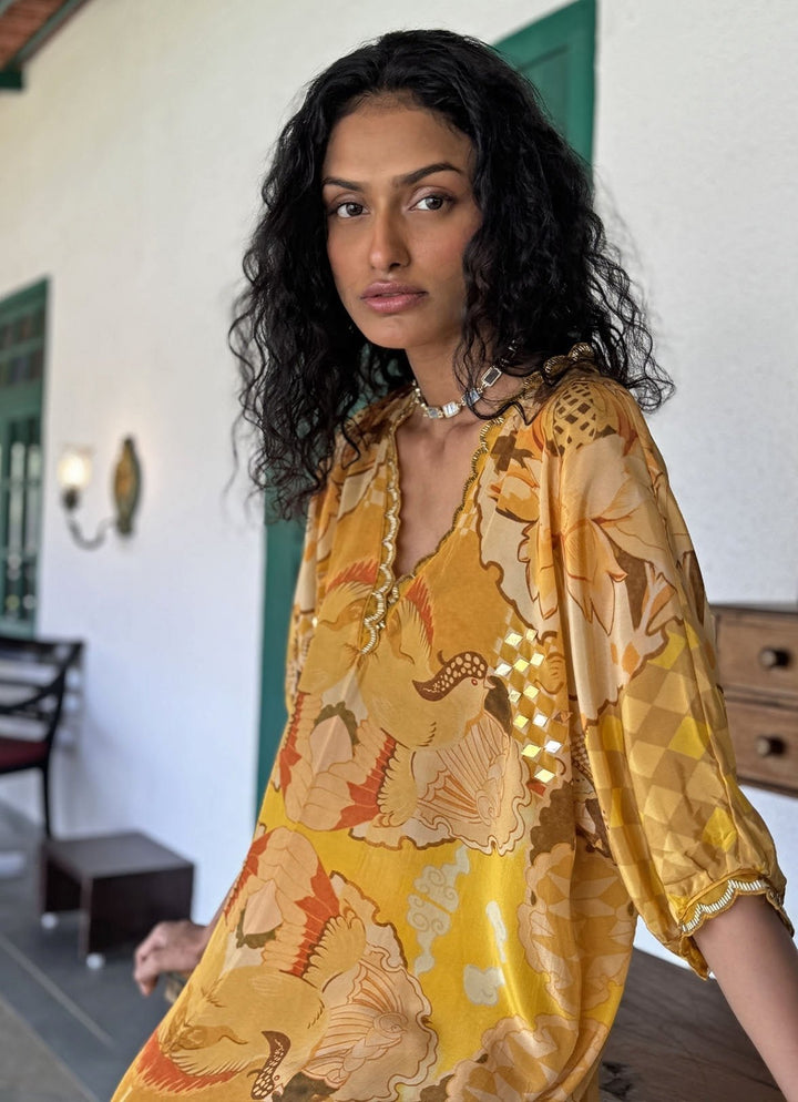 Yellow Printed Kurta Pant Set Basil Leaf - Fabilicious Fashion