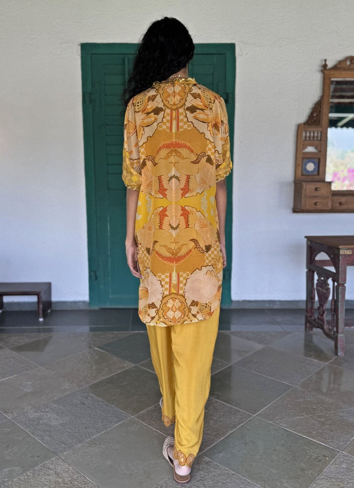Yellow Printed Kurta Pant Set Basil Leaf - Fabilicious Fashion