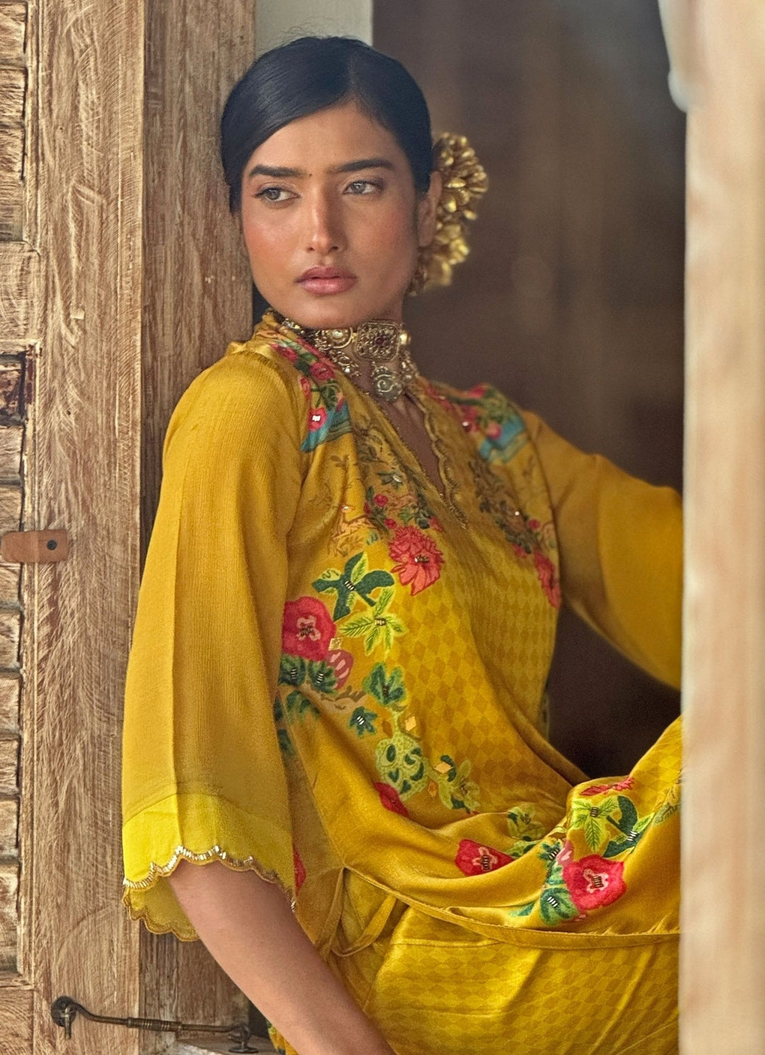 Yellow Printed Kurta Sharara Basil Leaf - Fabilicious Fashion