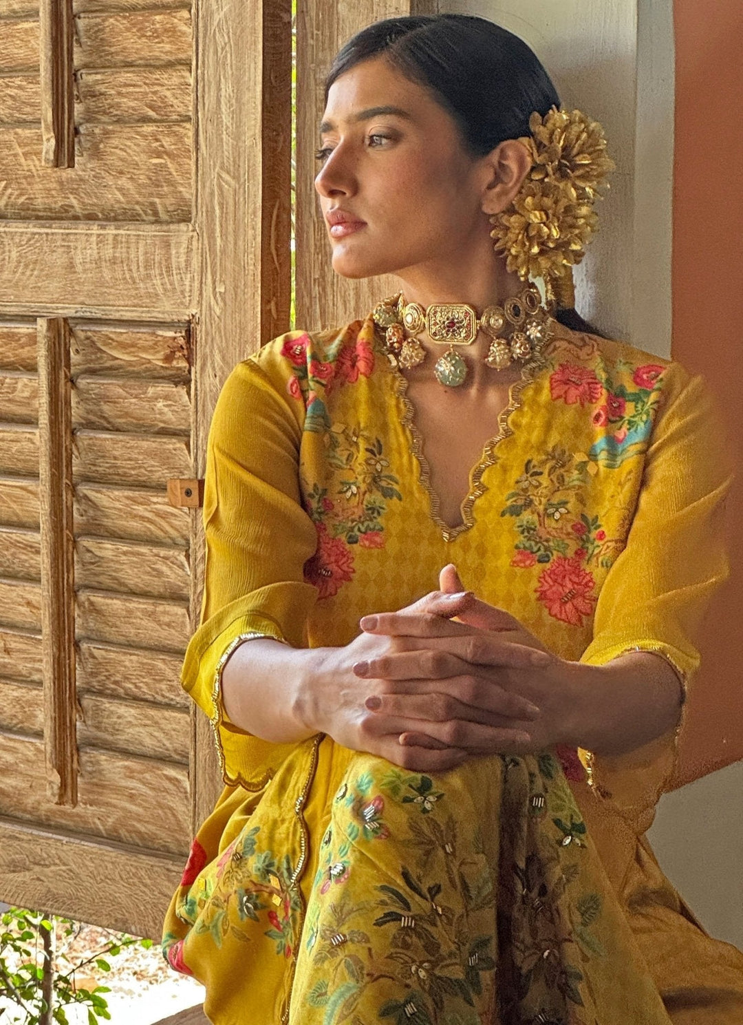 Yellow Printed Kurta Sharara Basil Leaf - Fabilicious Fashion