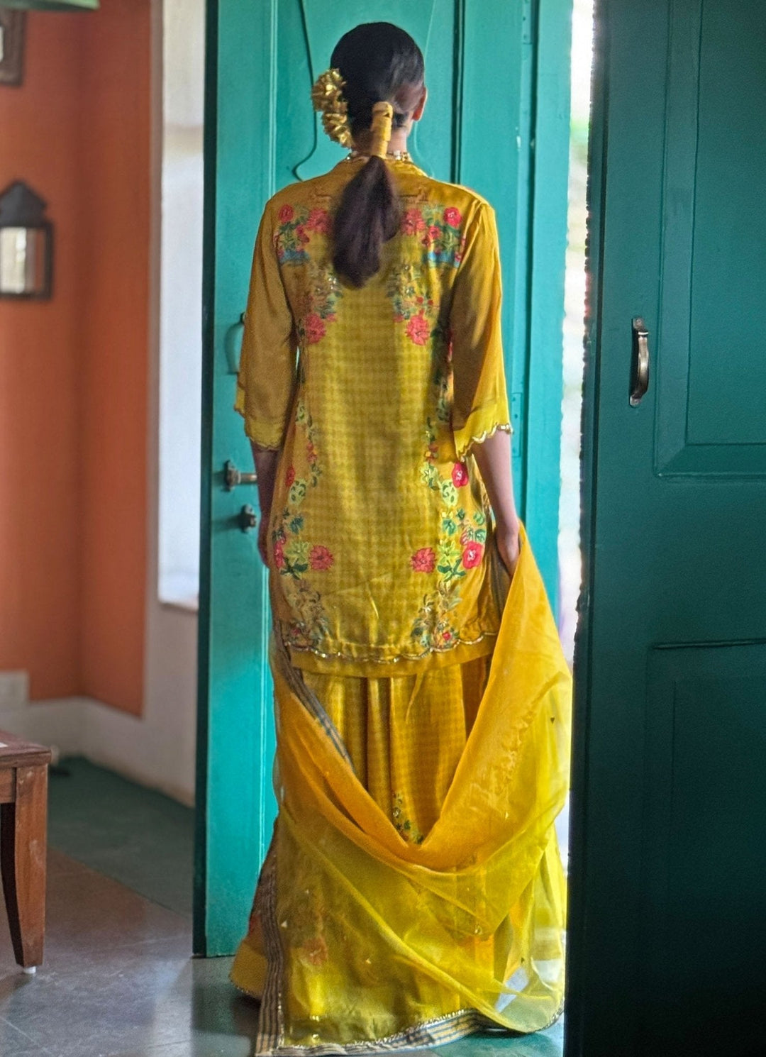 Yellow Printed Kurta Sharara Basil Leaf - Fabilicious Fashion