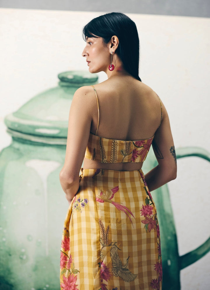 Yellow Printed Silk Blend Skirt Set Paulmi and Harsh X Ease - Fabilicious Fashion