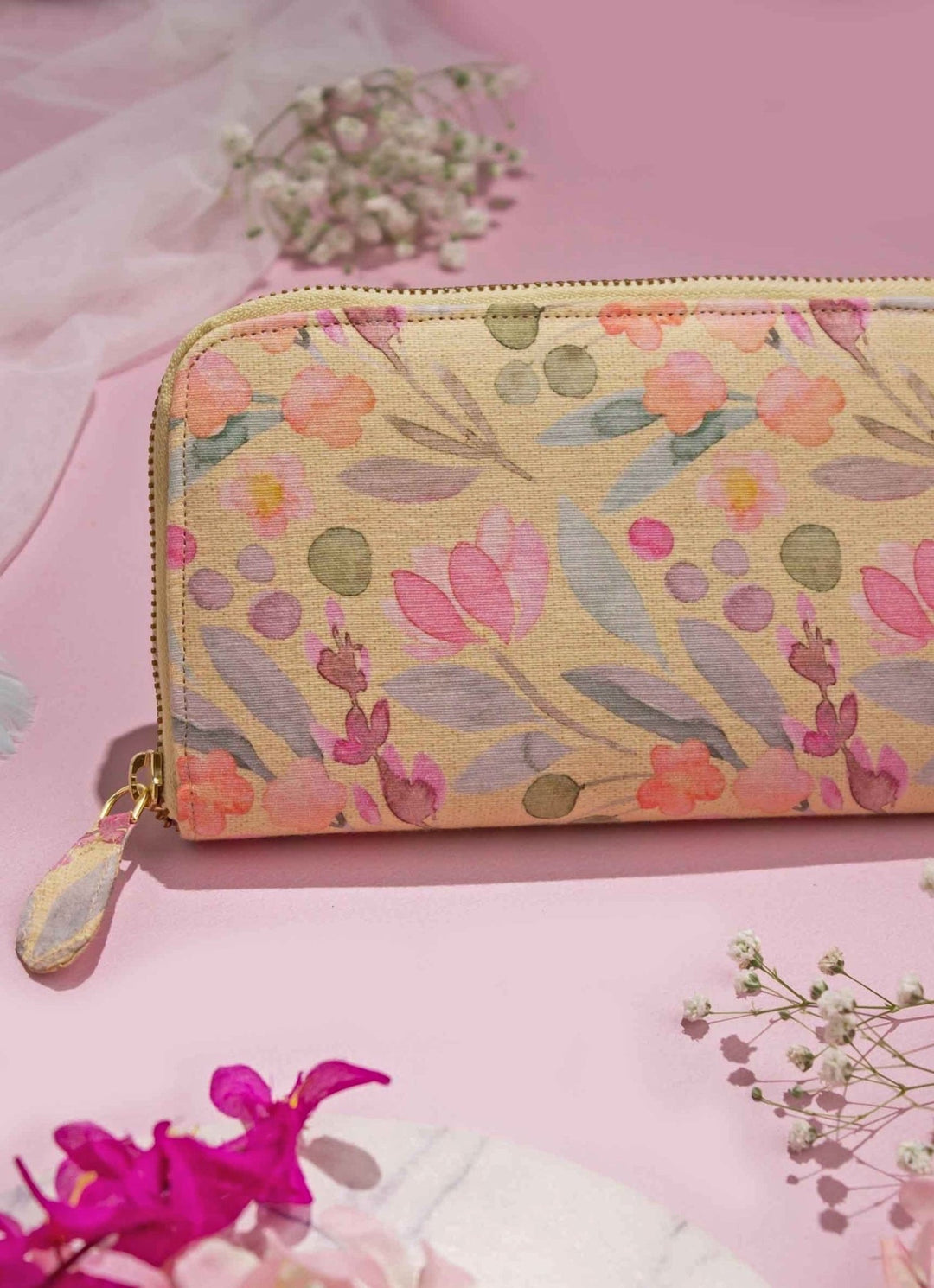 Yellow Printed Zip Wallet AMYRA - Fabilicious Fashion