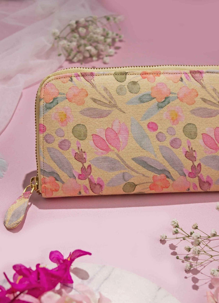 Yellow Printed Zip Wallet AMYRA - Fabilicious Fashion