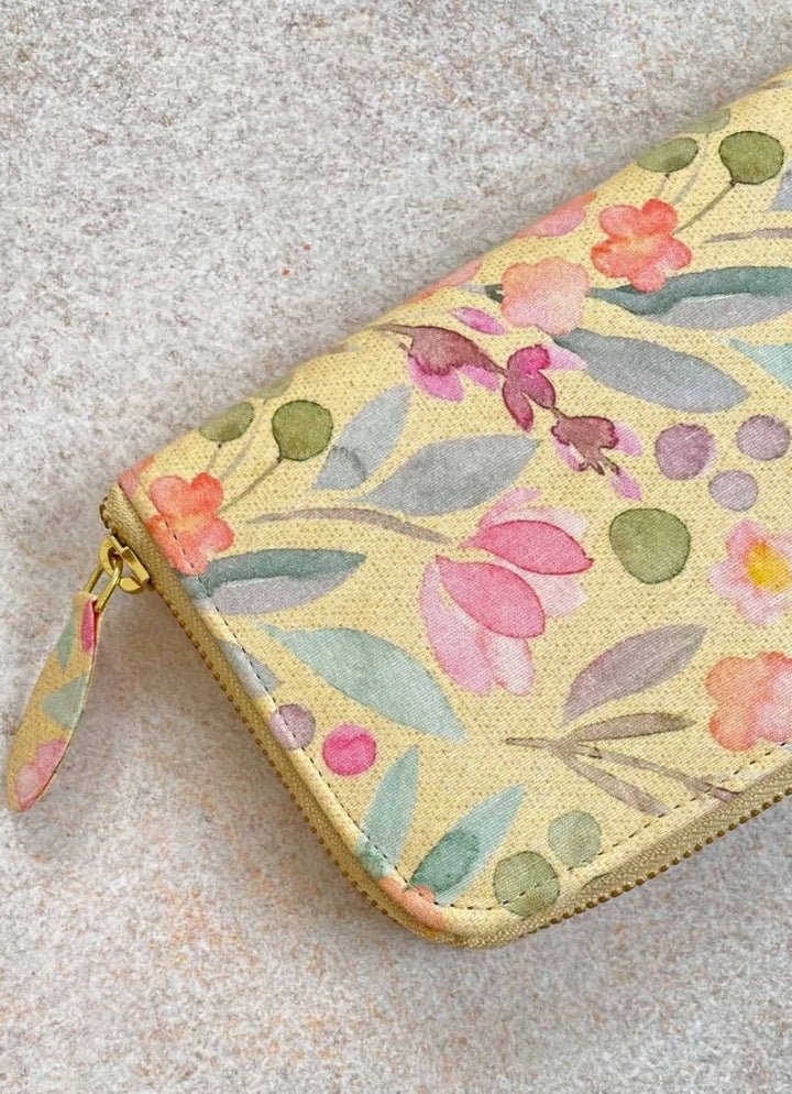 Yellow Printed Zip Wallet AMYRA - Fabilicious Fashion