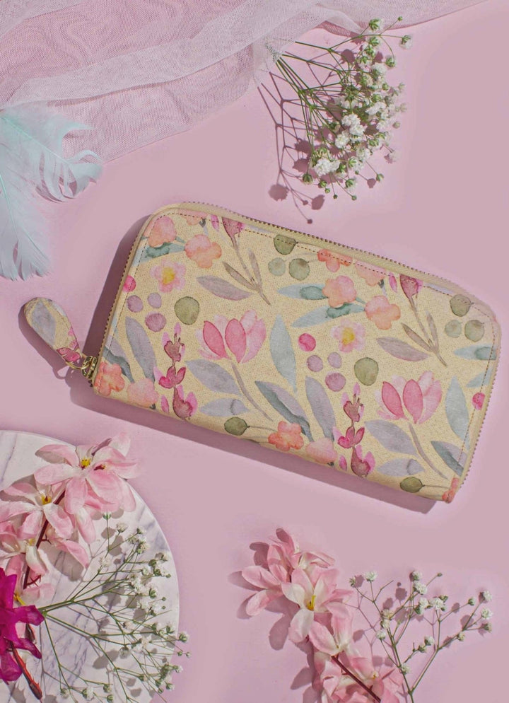 Yellow Printed Zip Wallet AMYRA - Fabilicious Fashion