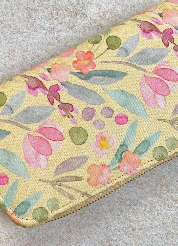Yellow Printed Zip Wallet AMYRA - Fabilicious Fashion