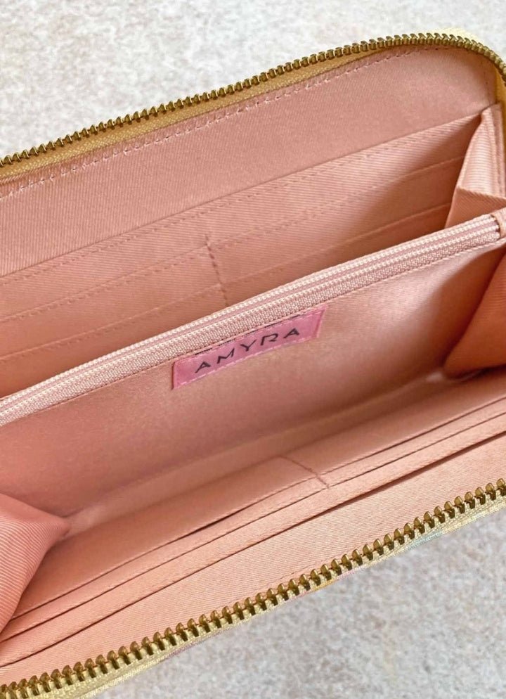 Yellow Printed Zip Wallet AMYRA - Fabilicious Fashion