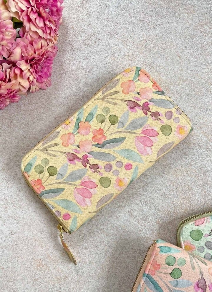Yellow Printed Zip Wallet AMYRA - Fabilicious Fashion