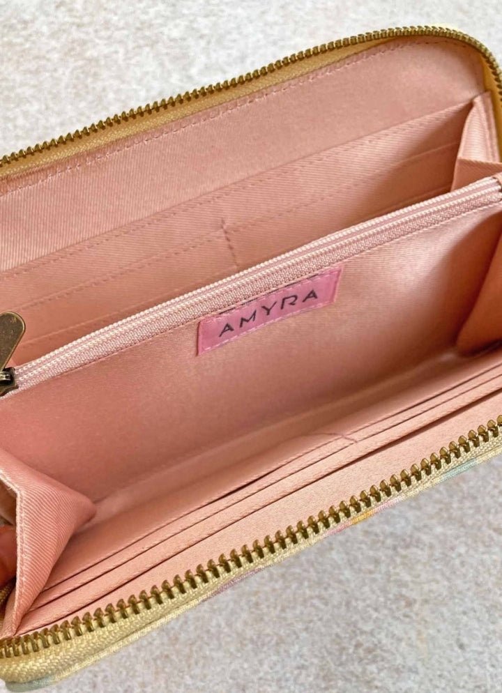 Yellow Printed Zip Wallet AMYRA - Fabilicious Fashion