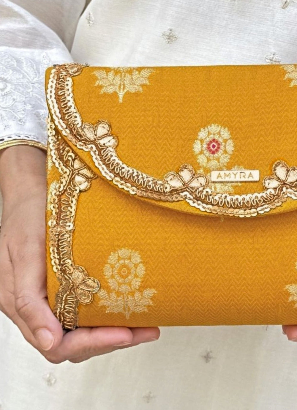 Amyra Yellow Pure Silk ClutchFabilicious Fashion