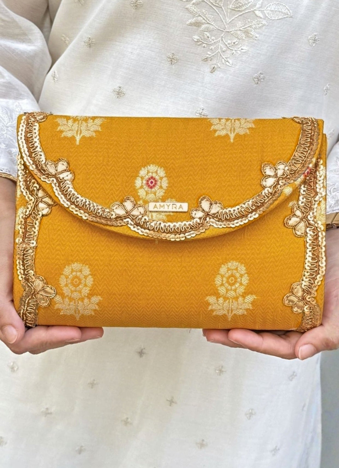 Amyra Yellow Pure Silk ClutchFabilicious Fashion