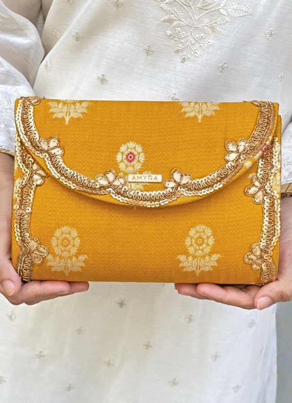 Yellow Pure Silk Clutch