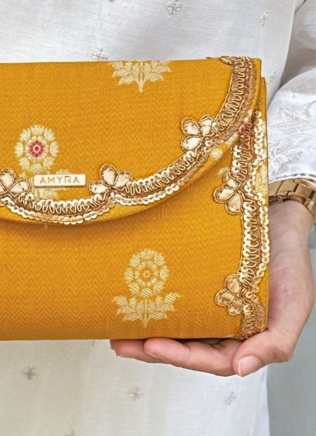 Amyra Yellow Pure Silk ClutchFabilicious Fashion
