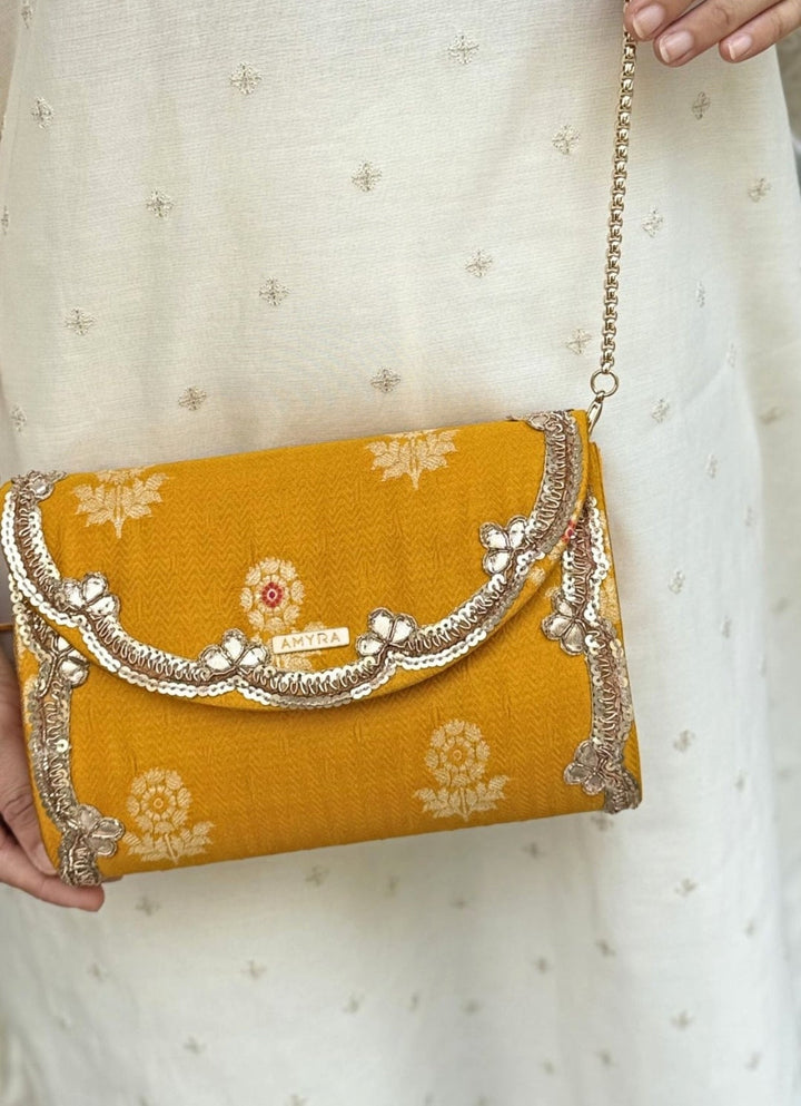 Amyra Yellow Pure Silk ClutchFabilicious Fashion