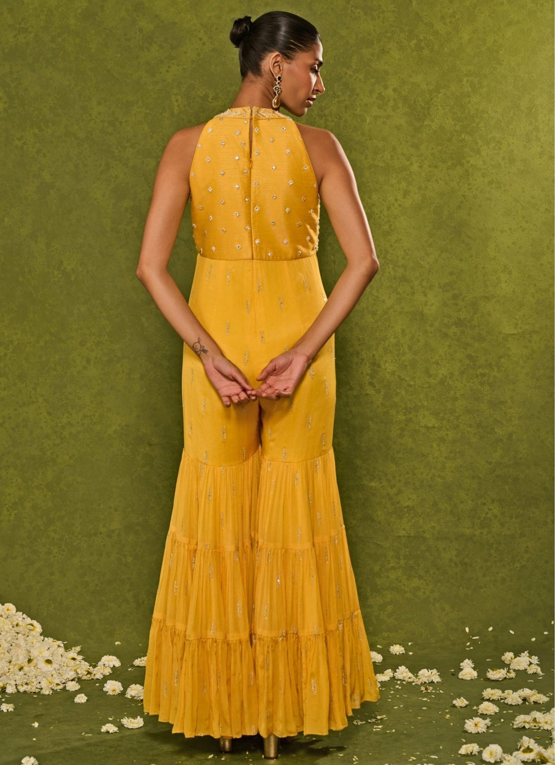 Yellow Raw Silk Jumpsuit Chamee and Palak - Fabilicious Fashion