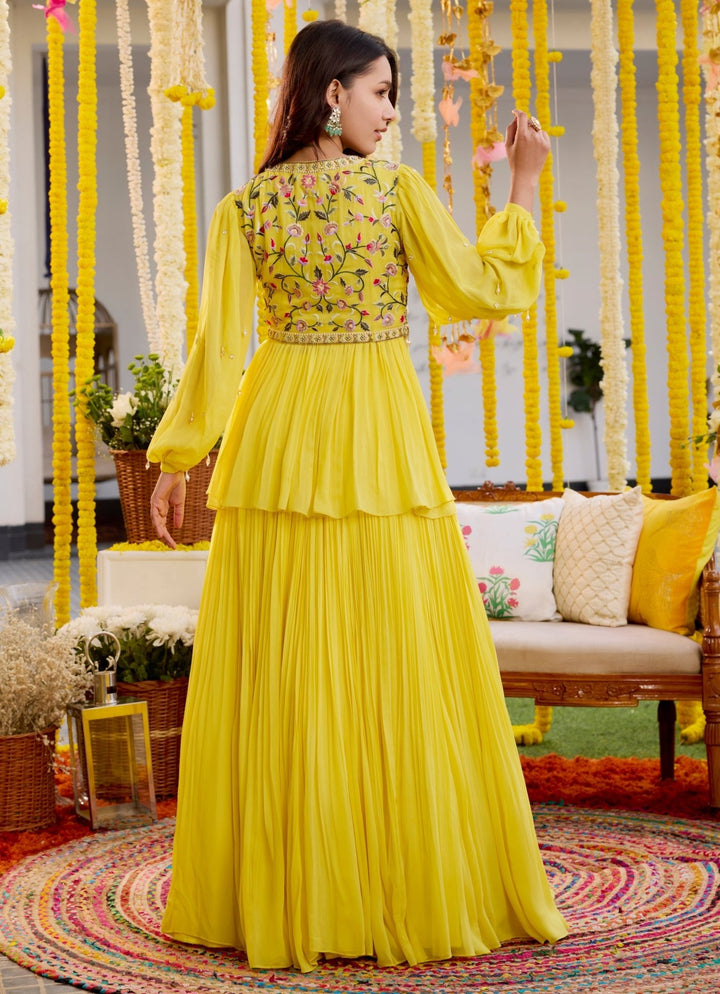 Yellow Resham Embroidered Georgette Kurta Lehenga Set Sanya Gulati - Fabilicious Fashion