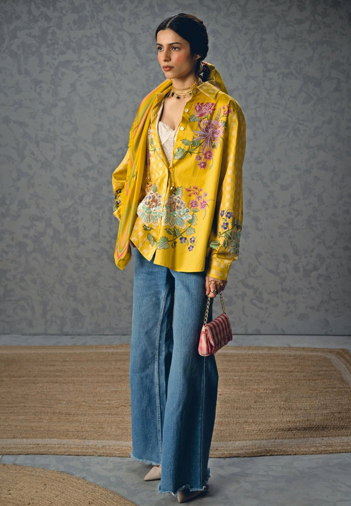 Paulmi and Harsh X Ease Yellow Satin Checked ShirtFabilicious Fashion