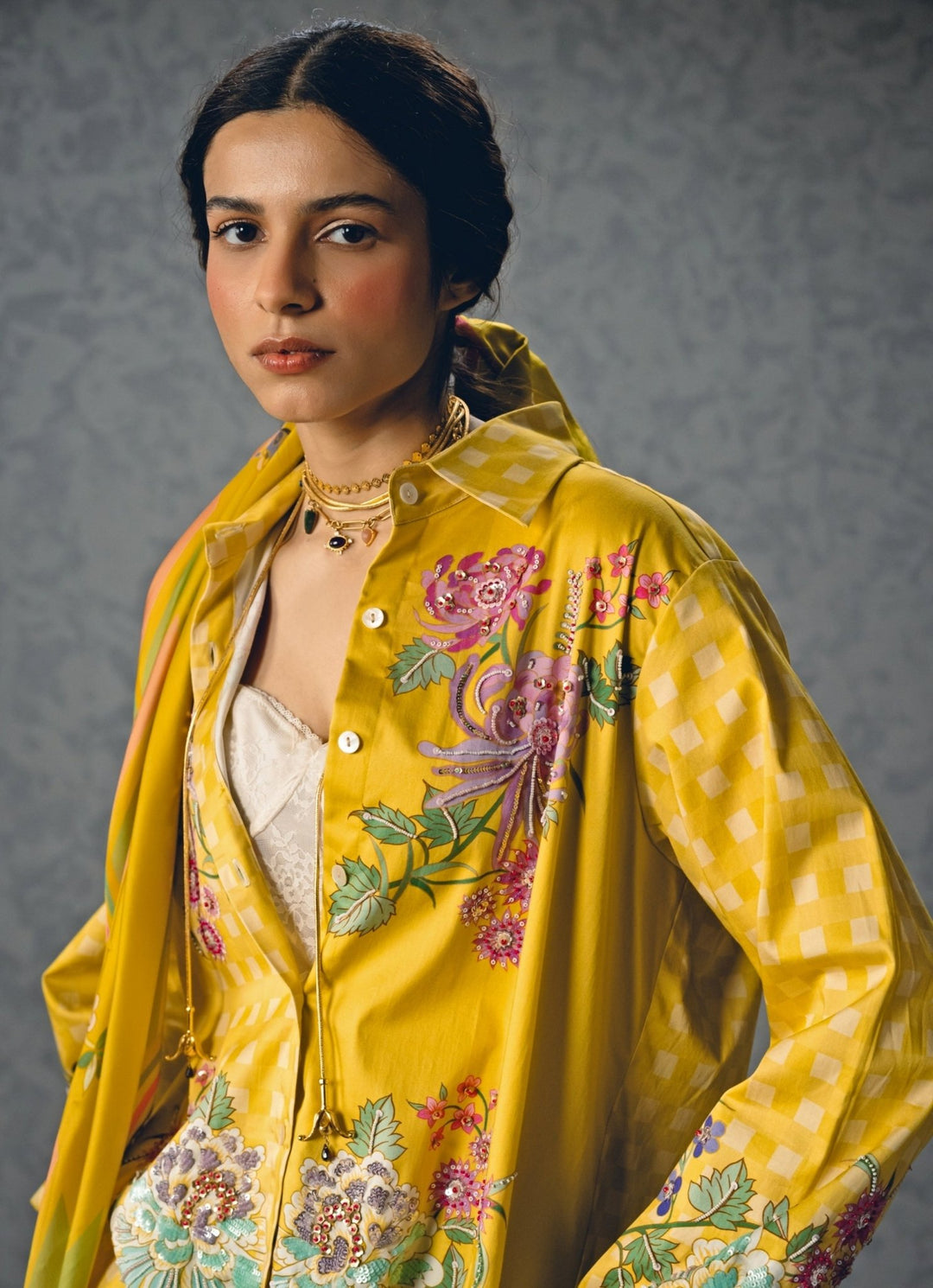 Paulmi and Harsh X Ease Yellow Satin Checked ShirtFabilicious Fashion